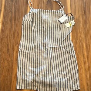 NWT 1STATE Navy and Tan Striped Mini Dress, size 14.
